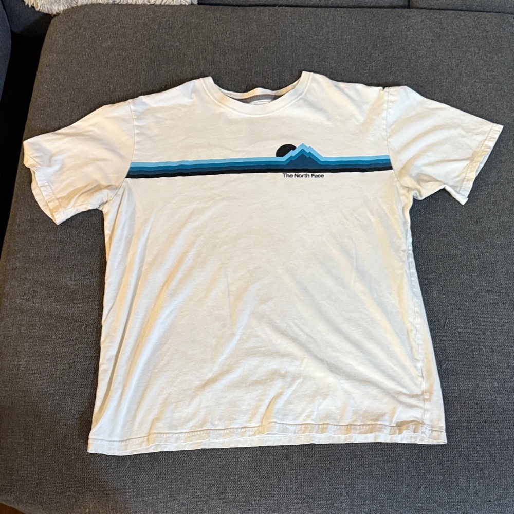 The North Face Men's White Tee with Blue Stripe